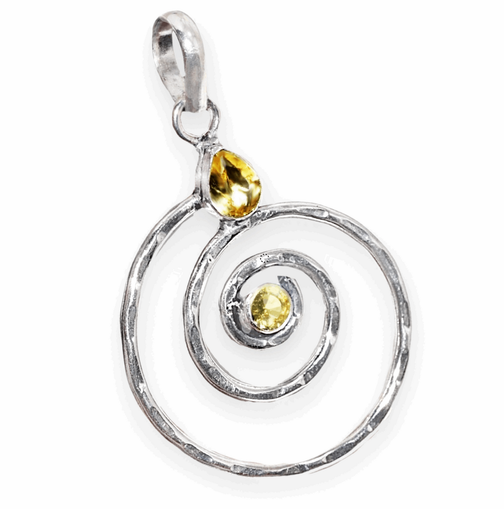 Handmade Sunny Citrine Mixed Shape Gemstones Spiral Pendant in 925 Sterling Silver