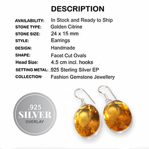 Handmade Golden Citrine Oval Gemstone 925 Sterling Silver Plated Earrings