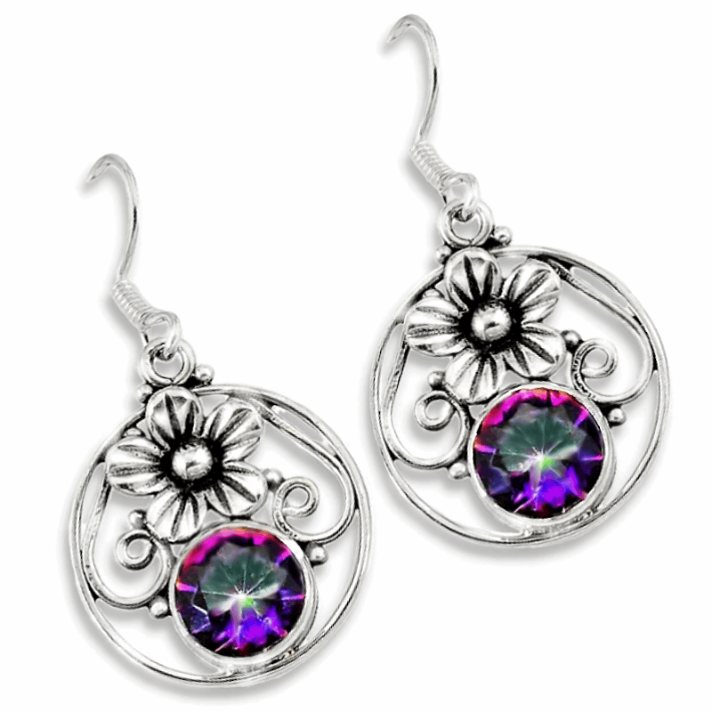 Indonesian Bali -Java  Natural Rainbow Mystic Topaz Earrings In Solid 925 Sterling Silver