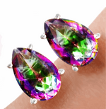 Dainty Natural Rainbow Mystic Stud Earrings In Solid .925 Sterling Silver