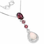 Natural Unheated Pink Opal and Rhodolite Garnet Solid.925 Sterling Silver Necklace