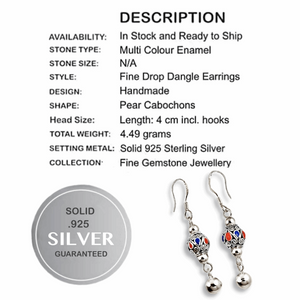 Indonesian Bali Java Multi Colour Enamel Solid .925 Sterling Silver Earrings