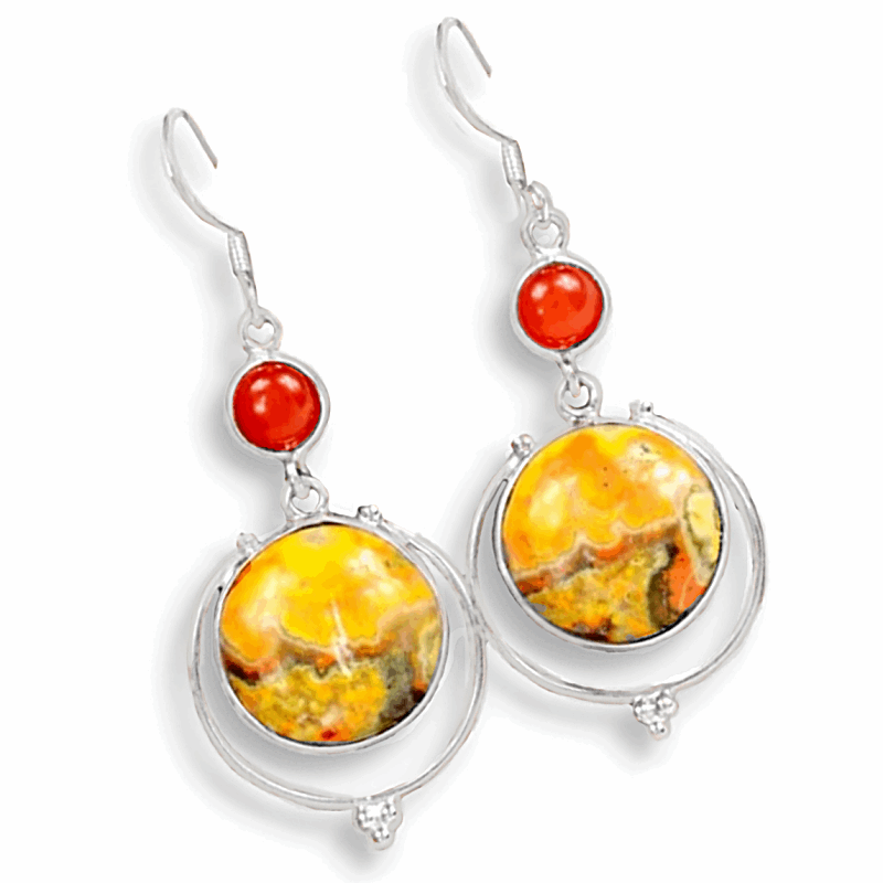 Incredible Indonesian Bumble Bee Jasper, Carnelian Solid .925 Sterling Silver Earrings