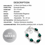 Faceted Emerald Quartz Pears Gemstone .925 Silver Bracelet