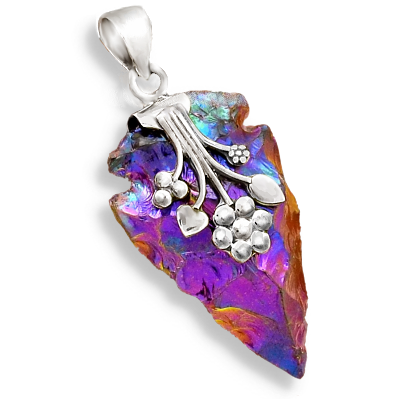 Natural Titanium Aura Quartz Solid 925 Sterling Silver Pendant