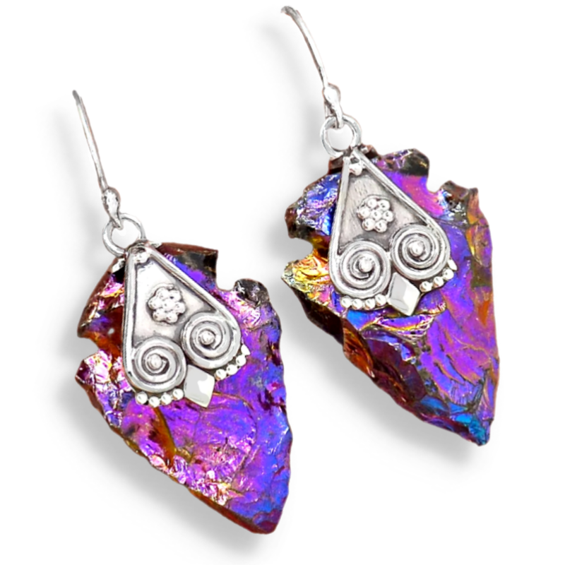 Natural Titanium Aura Quartz Solid 925 Sterling Silver Earrings