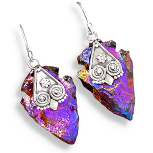 Natural Titanium Aura Quartz Solid 925 Sterling Silver Earrings