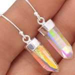 Natural Angel Aura Quartz Gemstone Solid .Sterling .925 Silver Earrings