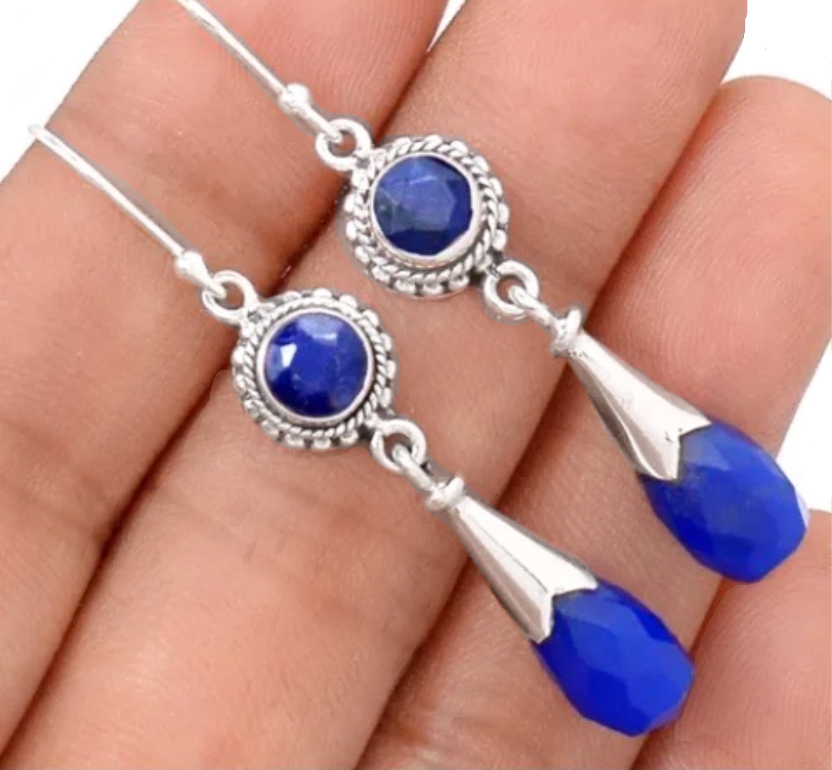 Natural Blue Sapphire Earrings In Solid.925 Sterling Silver