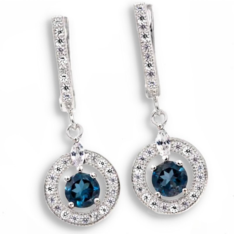 Natural London Blue Topaz Cz Gemstone Solid .925 Sterling Silver Earrings