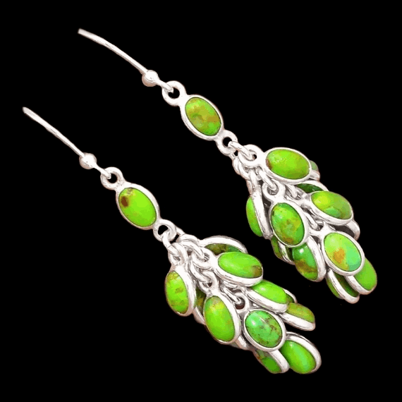 Gorgeous Cluster Natural Mohave Green Turquoise Solid 925 Sterling Silver Earrings - BELLADONNA