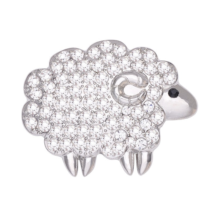 Adorable White Crystals Sheep Brooch For your Fleecy Winter Scarf in White Gold, Rose Gold, KC Gold and 14K Yellow Gold - BELLADONNA