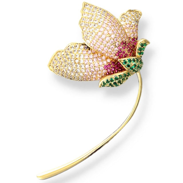 Luxurious Gradients of Colour Cubic Zirconia Tulip Brooch Accessory for Clothing or a Scarf or Shawl - BELLADONNA