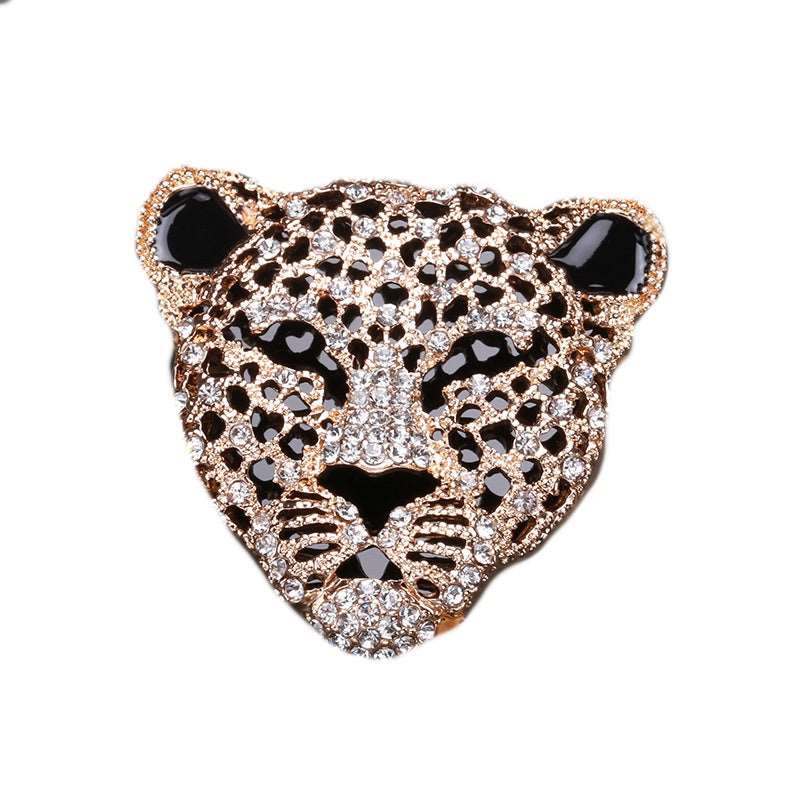 African Rhinestone Leopard Head Brooch in Gold or Silver - BELLADONNA