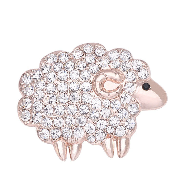 Adorable White Crystals Sheep Brooch For your Fleecy Winter Scarf in White Gold, Rose Gold, KC Gold and 14K Yellow Gold - BELLADONNA