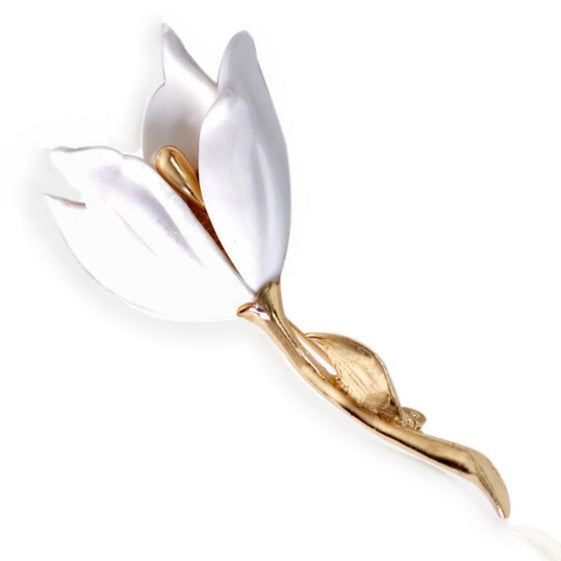 White with Gold Tulip Brooch for Scarf, Shawl or Lapel - BELLADONNA