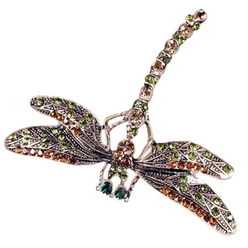 Beautiful Shades of Autumn Crystal Dragonfly Brooch for Scarf or Shawl - BELLADONNA