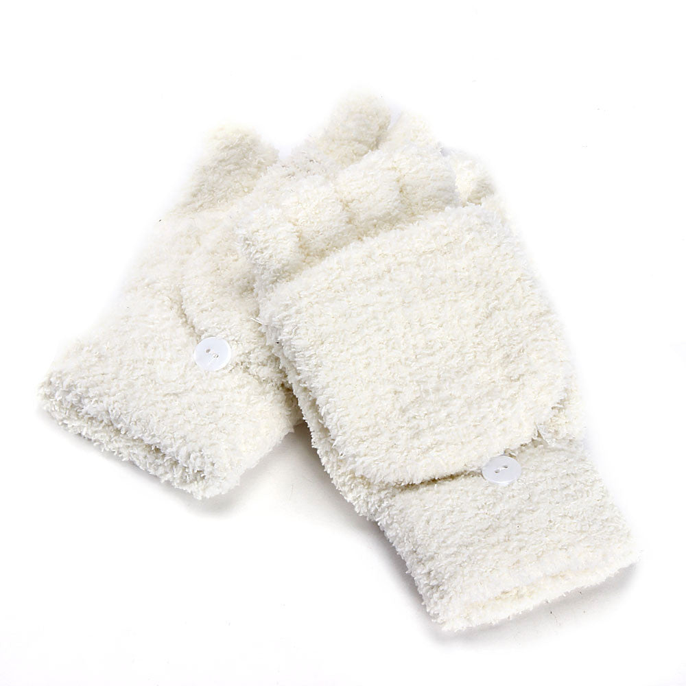 Practical and Warm Coral Fleece Half-finger Gloves, with Mitten Cap for FulL Cover When Needed in Assorted Colours - BELLADONNA