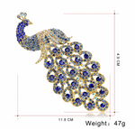 Large Sapphire Crystal Rhinestone Peacock Brooch for a Scarf or Pashmina - BELLADONNA