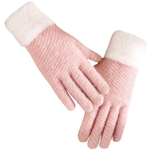 Ladies Winter Warm Knitted Mink-like Furry and Touch Screen Gloves - BELLADONNA