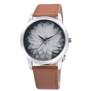 Ladies Water Hibiscus Lotus Watch Face with Leather Strap in Assorted Colour Variants - BELLADONNA