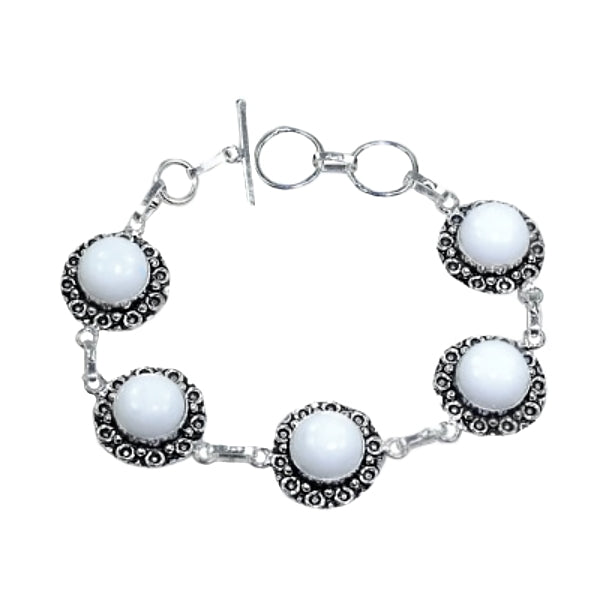 Natural White Jade Gemstone .925 Sterling Silver Bracelet - BELLADONNA