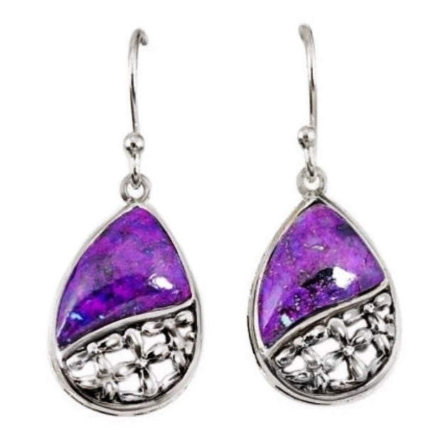 Natural Copper Purple Turquoise Gemstones Solid .925 Silver Sterling Earrings - BELLADONNA