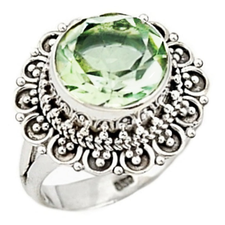 Natural Green Amethyst Gemstone Solid.925 SterlingSilver Ring Size 6 or M - BELLADONNA