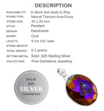 Natural Titanium Aura Druzy In Solid 925 Sterling Silver Pendant - BELLADONNA