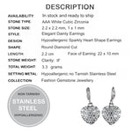 AAA Diamond Cut White Cubic Zirconia set in Hypoallergenic Non Tarnish Stainless Steel Heart Earrings - BELLADONNA