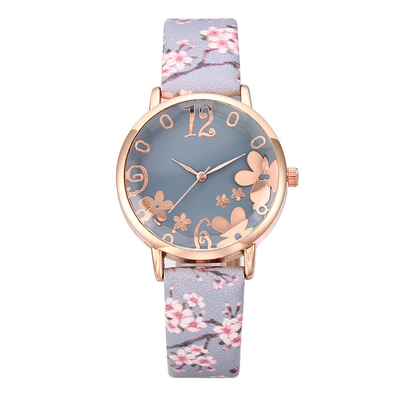 Ladies Student Casual Sakira Blossom Floral Embellished Leather Fashion Watch - BELLADONNA