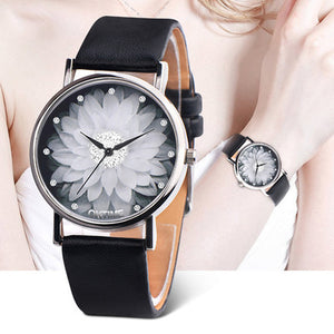 Ladies Water Hibiscus Lotus Watch Face with Leather Strap in Assorted Colour Variants - BELLADONNA