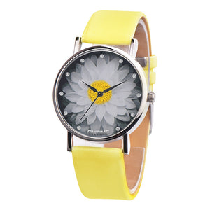 Ladies Water Hibiscus Lotus Watch Face with Leather Strap in Assorted Colour Variants - BELLADONNA