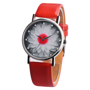 Ladies Water Hibiscus Lotus Watch Face with Leather Strap in Assorted Colour Variants - BELLADONNA