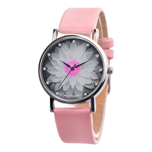 Ladies Water Hibiscus Lotus Watch Face with Leather Strap in Assorted Colour Variants - BELLADONNA