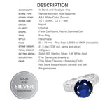 Outstanding Natural Blue Sapphire, White Cubic Zirconia Solid .925 Sterling Silver Ring Size 6.5 - BELLADONNA