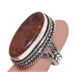 Natural Mahogany Obsidian Gemstone .925 Silver Ring Size US 7/ UK O - BELLADONNA