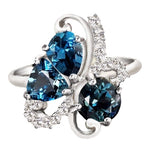 3 cts Natural London Blue Topaz White Cz Solid .925 Sterling Silver Size 7 - BELLADONNA