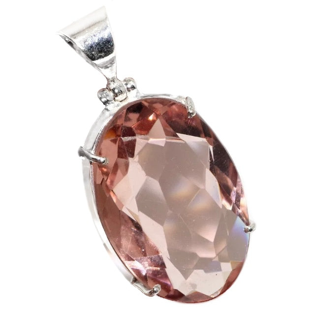 Faceted Morganite Oval Gemstone .925 Silver Pendant - BELLADONNA