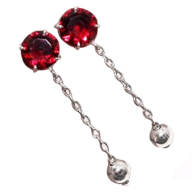 Faceted Garnet Round Gemstone .925 Silver Stud Earrings - BELLADONNA