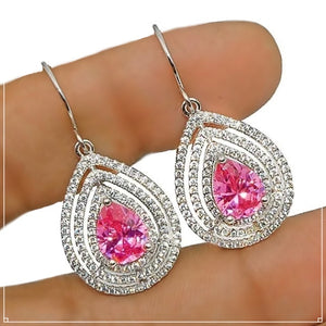 2 cts Pink Sapphire and White Topaz Gemstone Solid.925 Sterling Silver Earrings - BELLADONNA