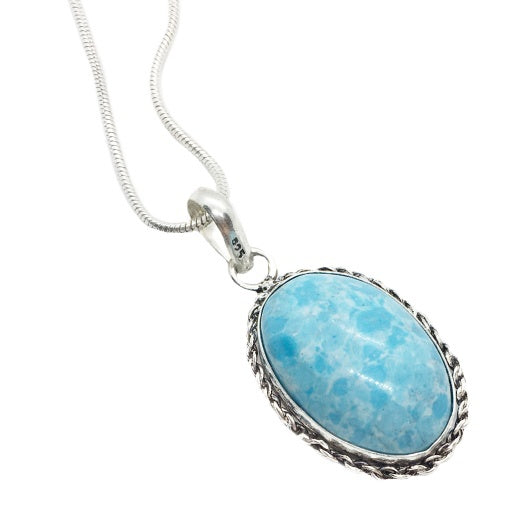 Natural Caribbean Larimar Gemstone  .925 Sterling Silver Fashion Pendant - BELLADONNA