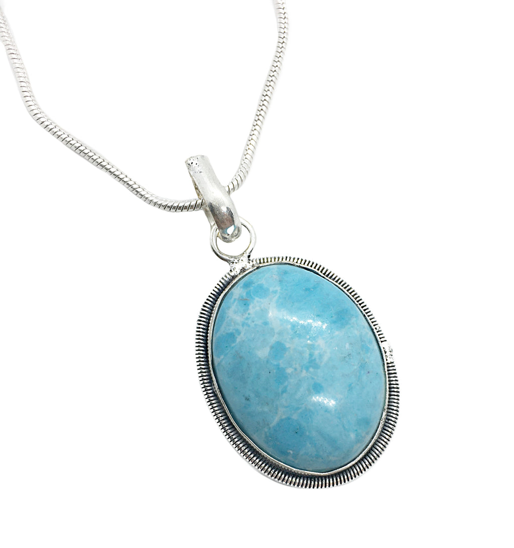 Natural Caribbean Larimar Gemstone  .925 Sterling Silver Fashion Pendant - BELLADONNA