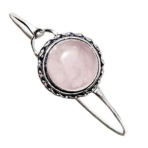 Natural Rose Quartz Gemstone .925 Silver Bangle - BELLADONNA