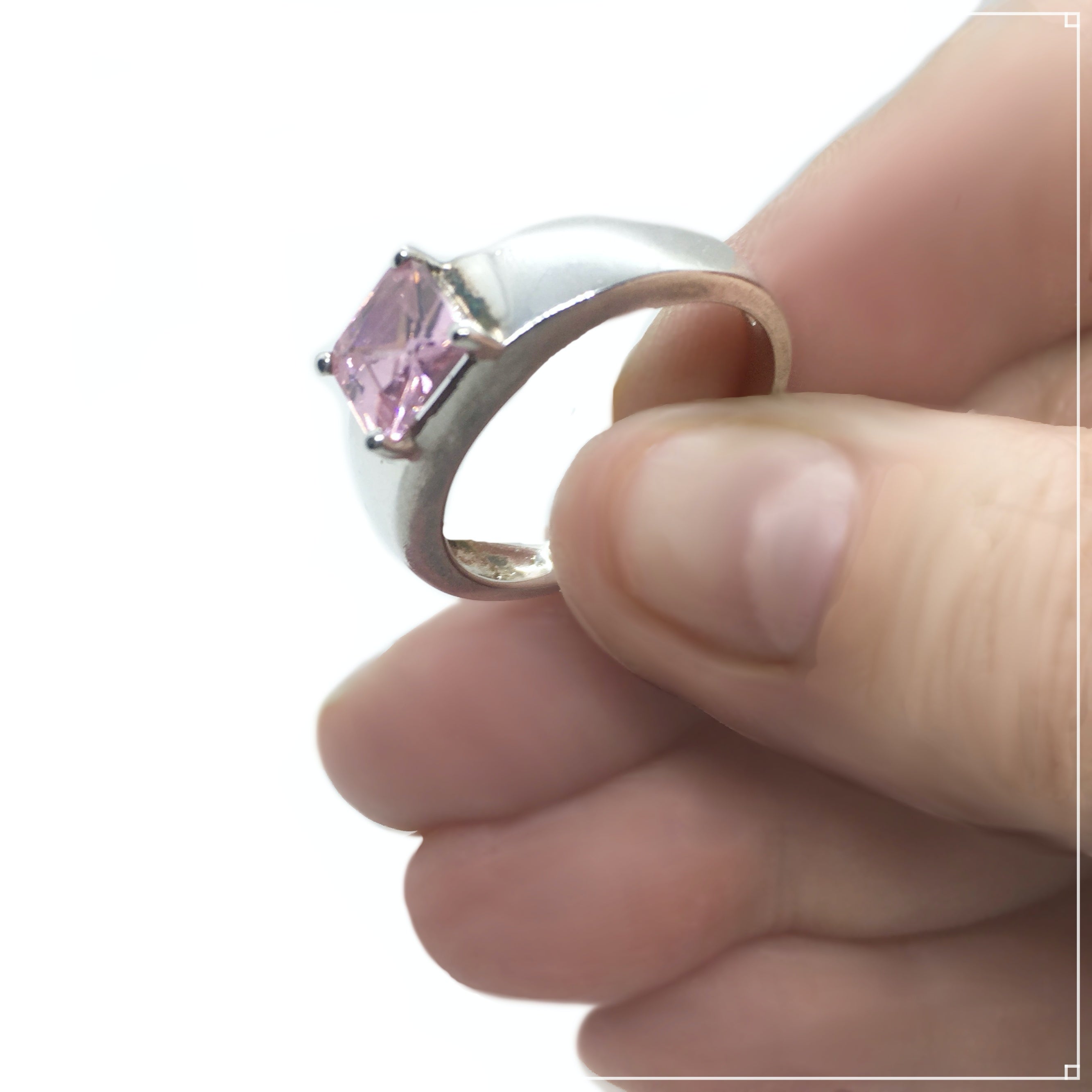 Pink Topaz and White Zirconia Solid.925 Sterling Silver Ring Size US 10 / UK T - BELLADONNA