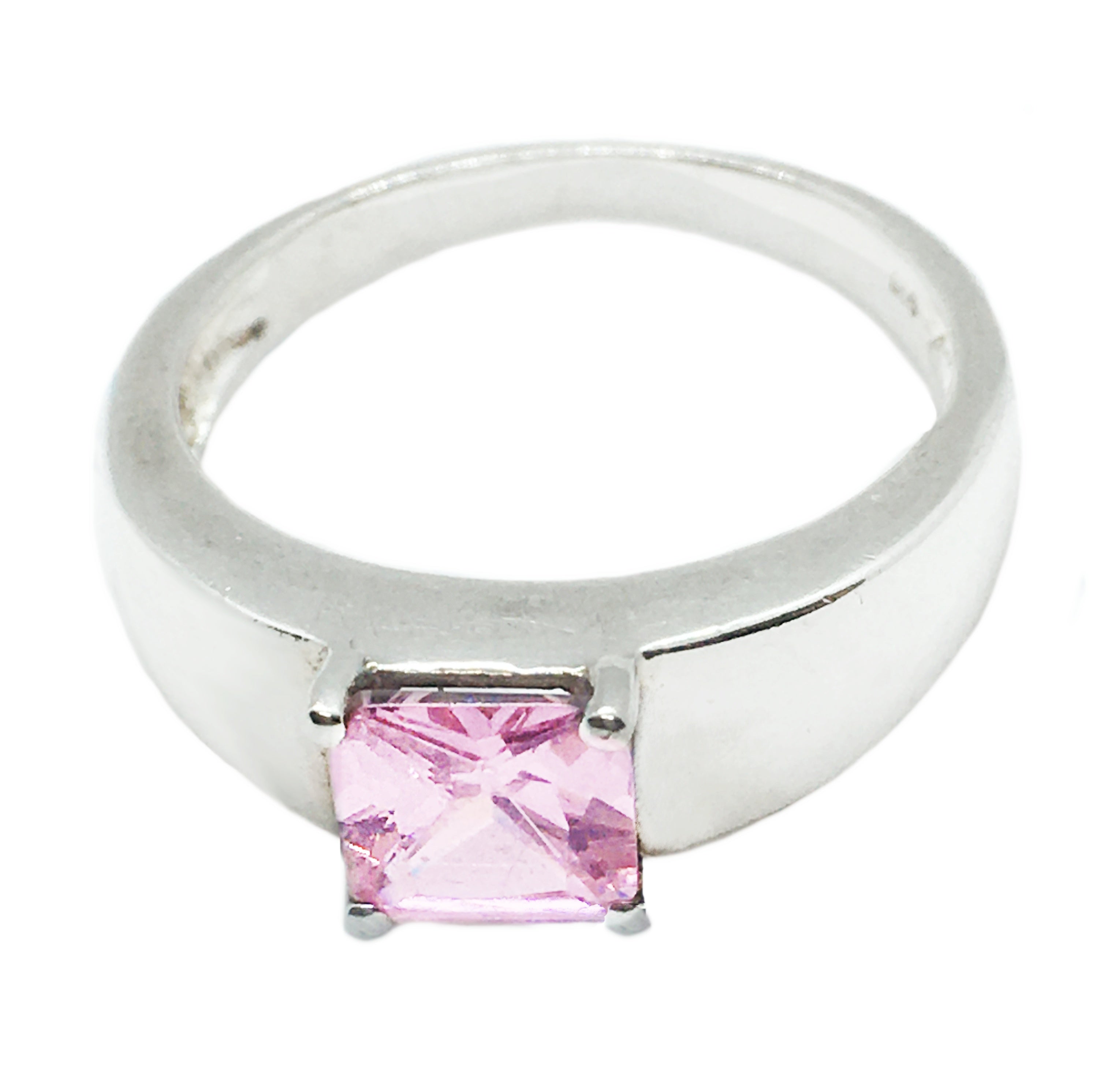 Pink Topaz and White Zirconia Solid.925 Sterling Silver Ring Size US 10 / UK T - BELLADONNA