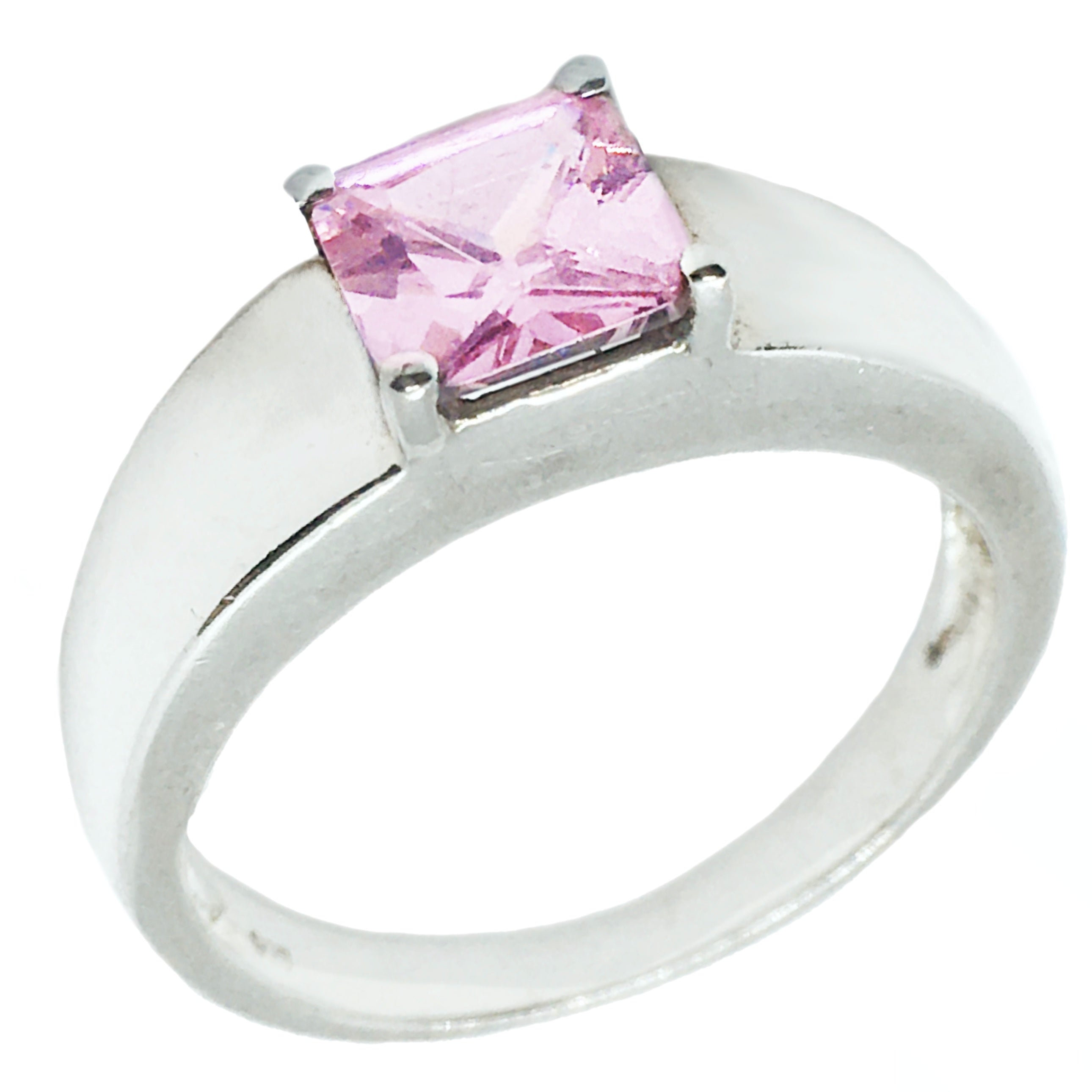 Pink Topaz and White Zirconia Solid.925 Sterling Silver Ring Size US 10 / UK T - BELLADONNA