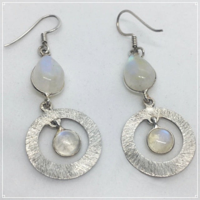 6.77 ct Natural Rainbow Moonstone Gemstone Solid .925 Silver Earrings - BELLADONNA