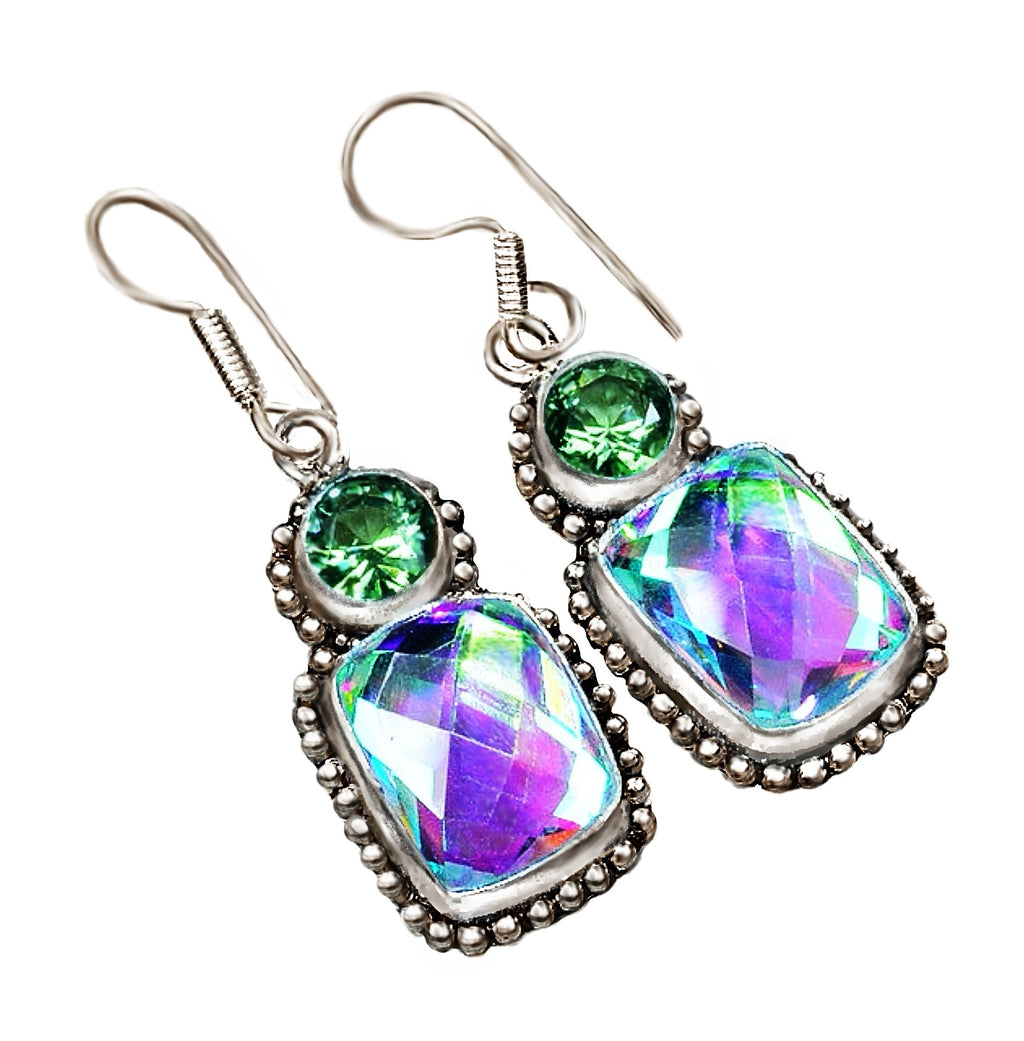 Handmade Madagascar Green Pink Fire Topaz and Green Amethyst .925 Sterling Silver Earrings - BELLADONNA