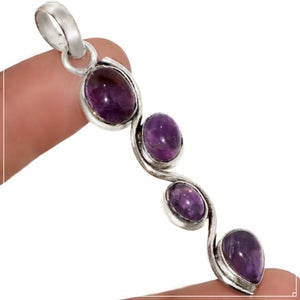 Natural Purple Amethyst Mixed Shapes Gemstone .925 Sterling Silver Pendant - BELLADONNA